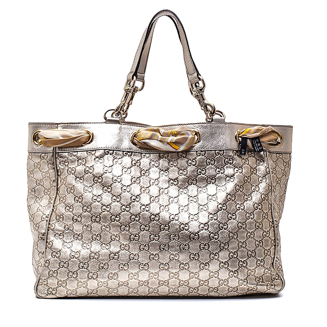 Gucci -Metallic Gold Guccisima Leather Positano Scarf Shopper Tote Bag 